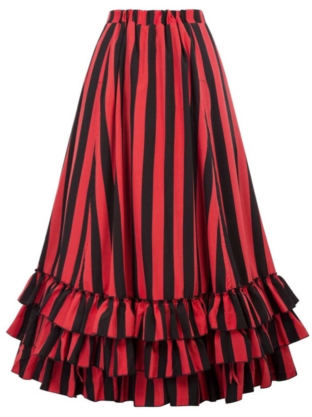 NWT Steampunk striped skirt Red and Black Striped Ruffle Midi Dress - Women 2XL - Picture 2 of 2